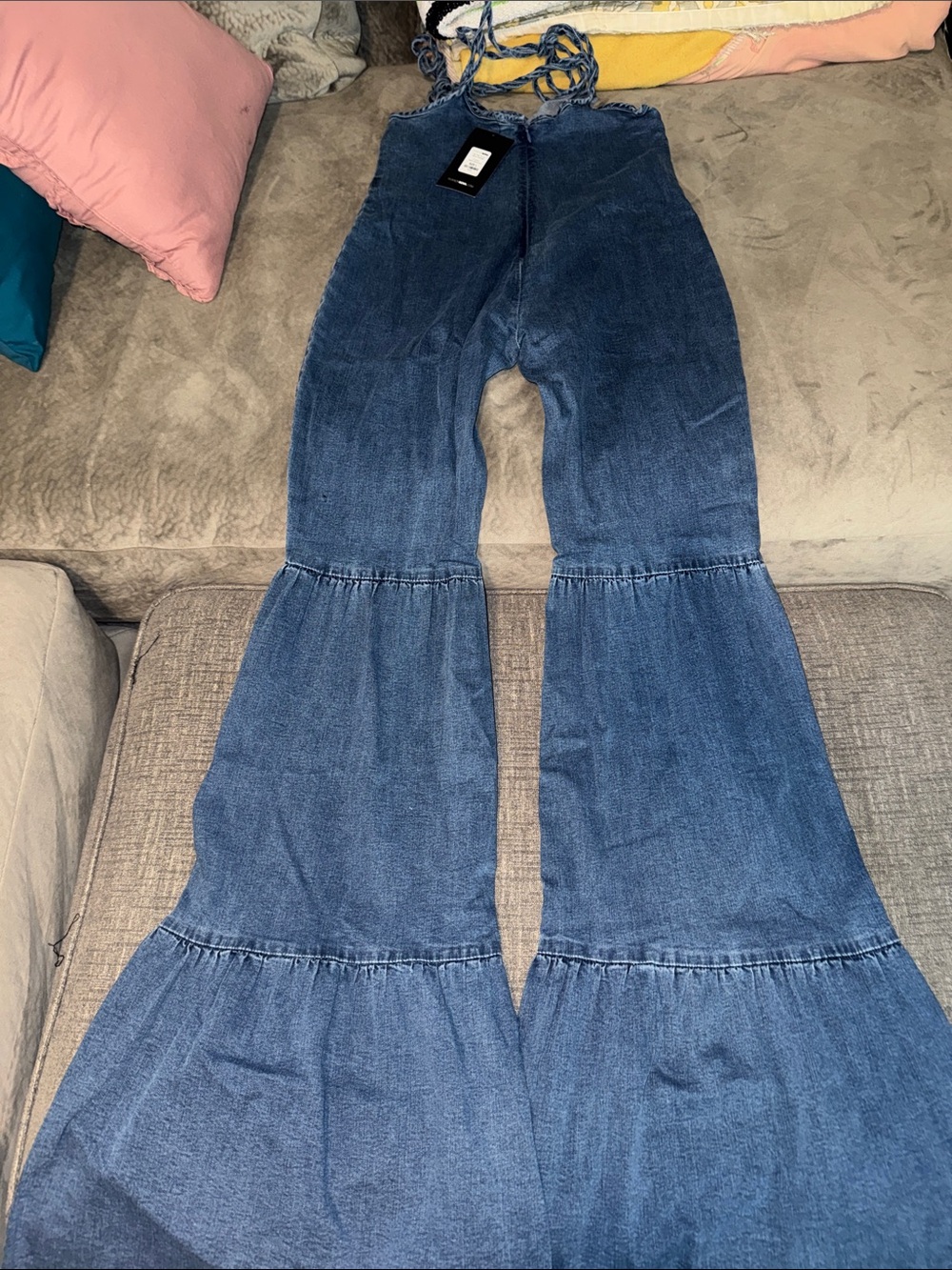 Fashion Nova Dark Blue Tiered Flare Jeans - Picture 8 of 8
